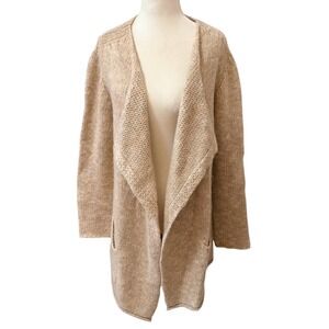 Kenar Beige Metallic Knit Medium Open Front Draped Cardigan Sweater Sweater
